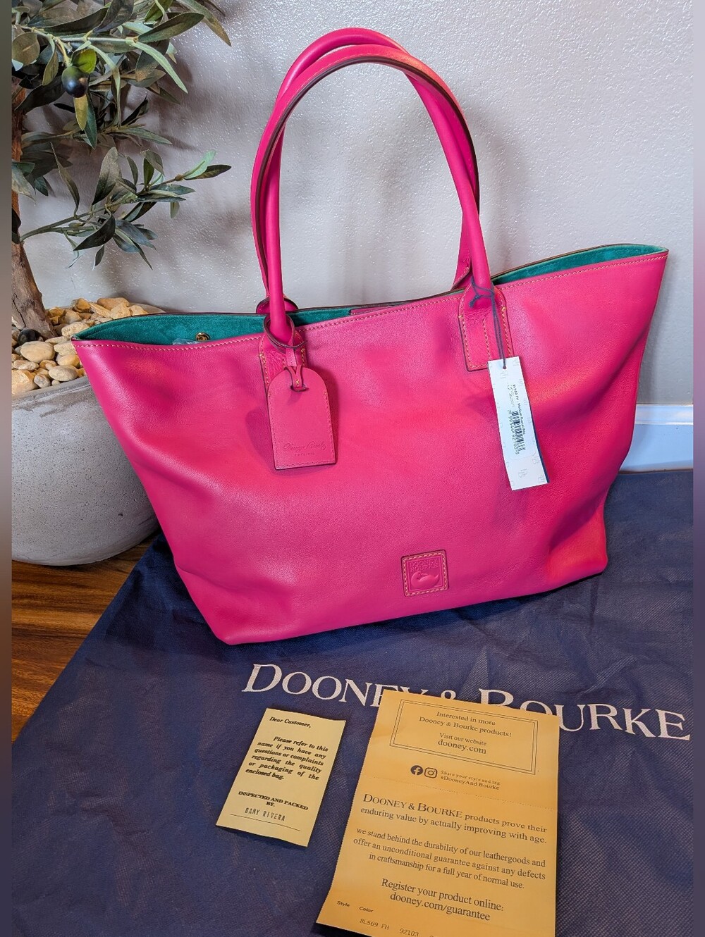 Dooney & Bourke *NEW* Medium Russel Florentine Leather Tote in FUSHIA